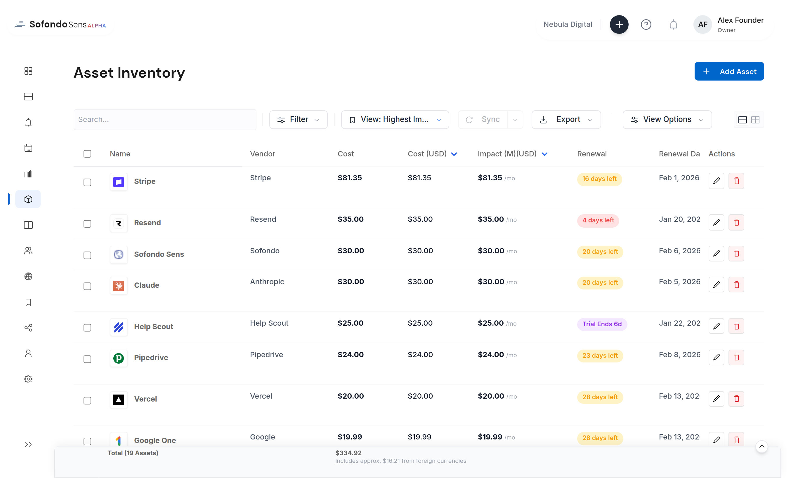 Sofondo Sens Asset Inventory - Track all your software subscriptions