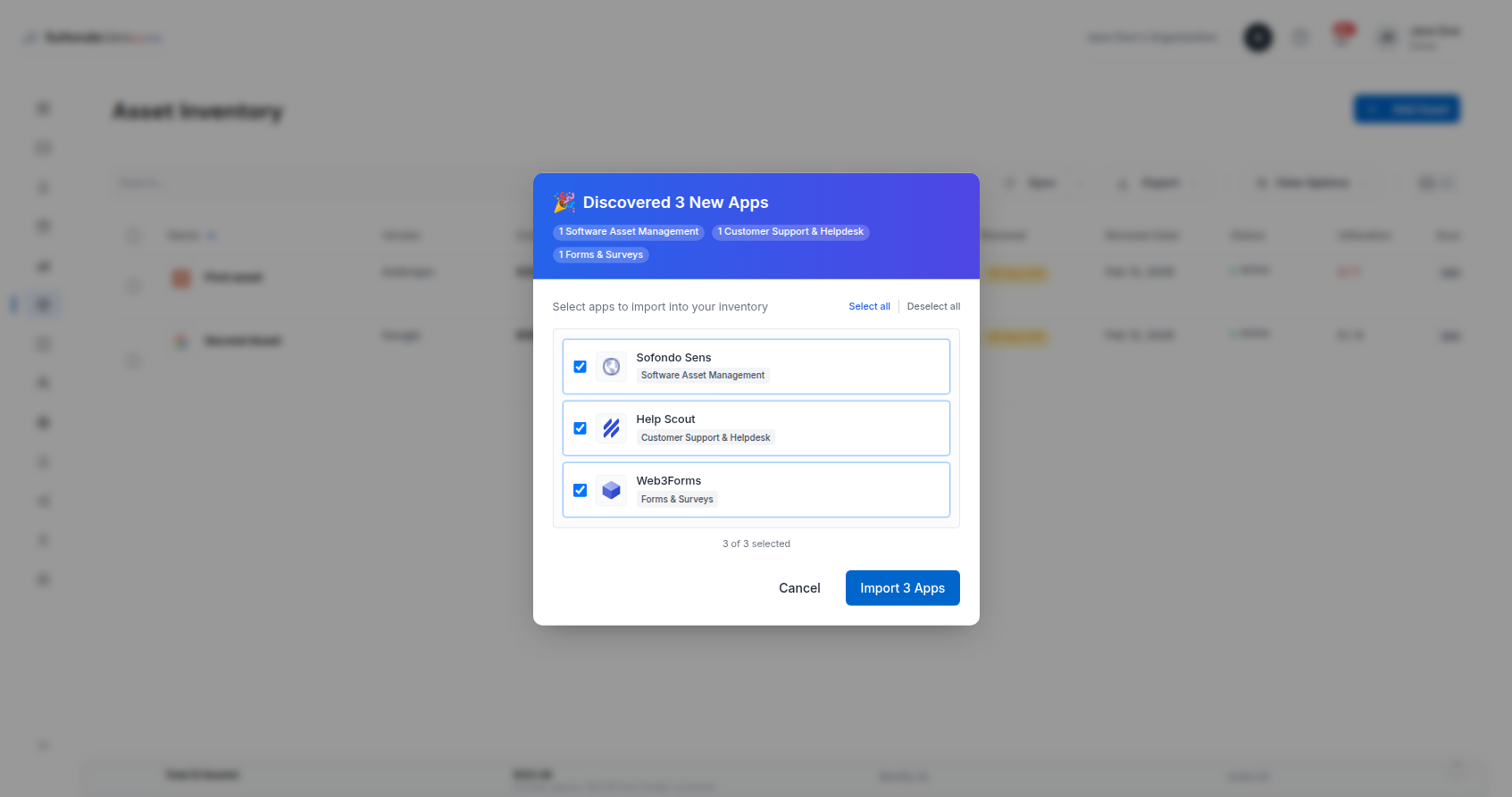 Sofondo Sens Discovery - Automatically find apps your team uses